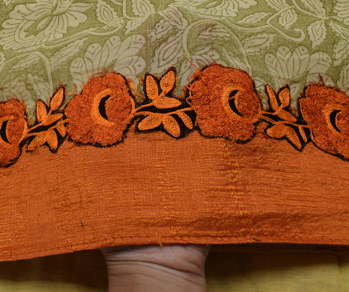 Sushila Vintage Green Saree 100% Pure Georgette Silk Printed Floral Craft Fabric