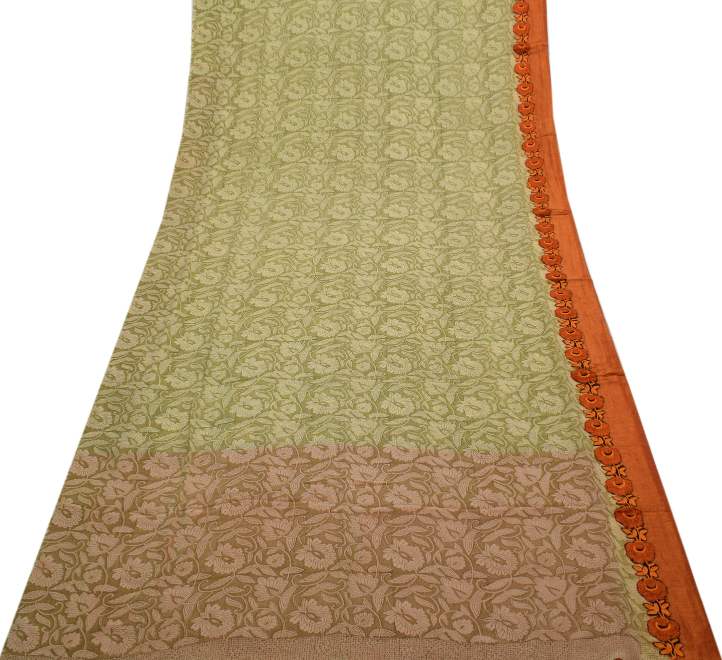 Sushila Vintage Green Saree 100% Pure Georgette Silk Printed Floral Craft Fabric