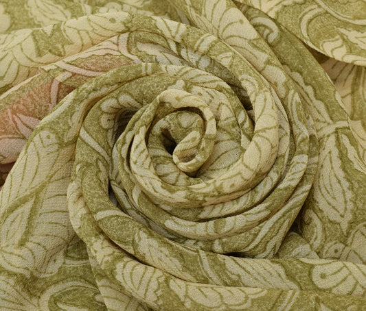 Sushila Vintage Green Saree 100% Pure Georgette Silk Printed Floral Craft Fabric
