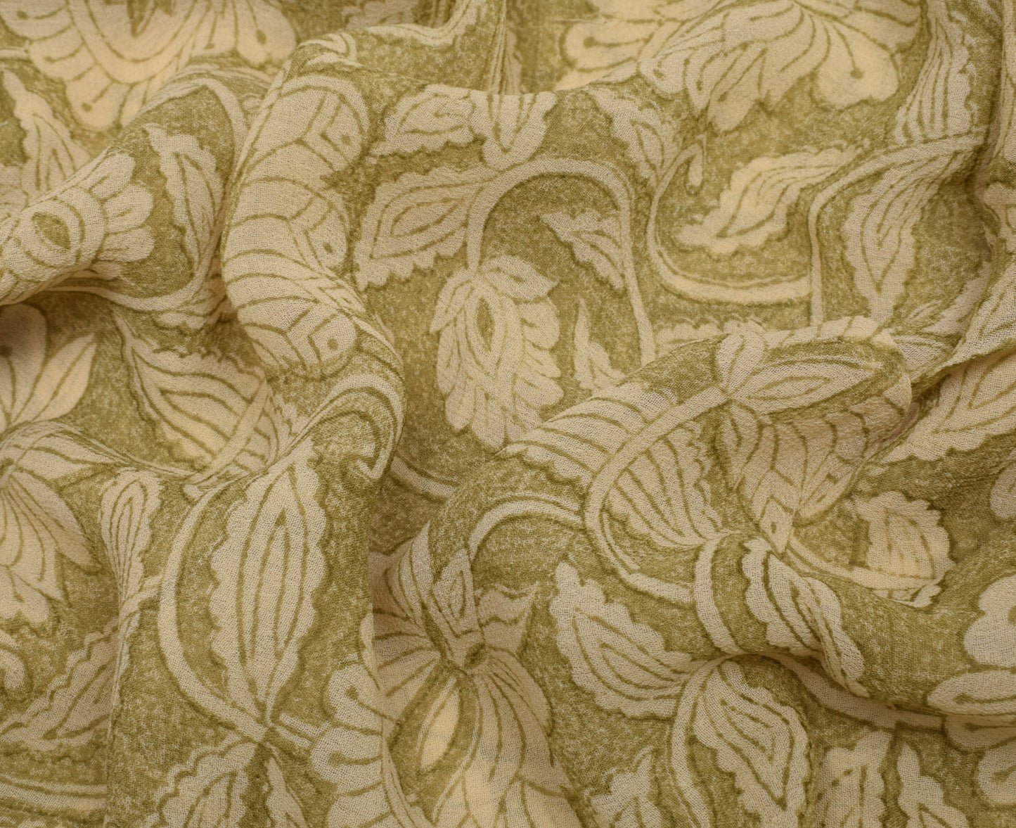 Sushila Vintage Green Saree 100% Pure Georgette Silk Printed Floral Craft Fabric