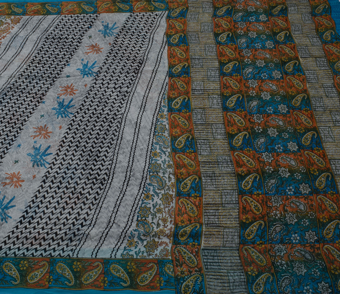 Sushila Vintage Gray Saree 100% Pure Georgette Silk Printed Floral Craft Fabric