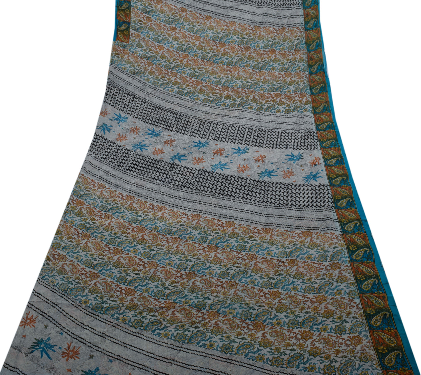 Sushila Vintage Gray Saree 100% Pure Georgette Silk Printed Floral Craft Fabric