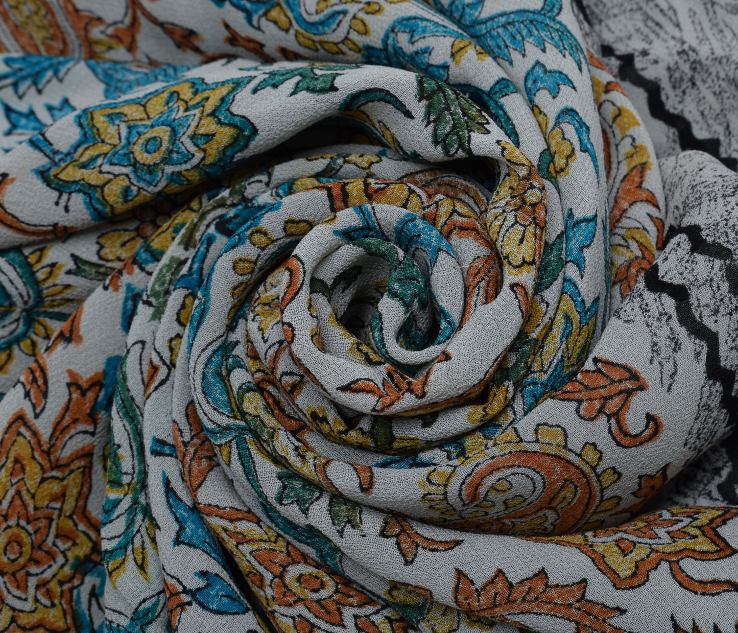 Sushila Vintage Gray Saree 100% Pure Georgette Silk Printed Floral Craft Fabric