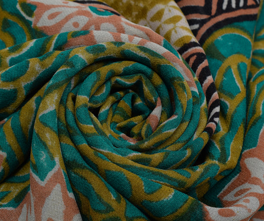 Sushila Vintage Multi-Color Sari Pure Georgette Silk Printed Floral Craft Fabric