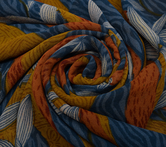 Sushila Vintage Multi-Color Sari Pure Georgette Silk Printed Floral Craft Fabric