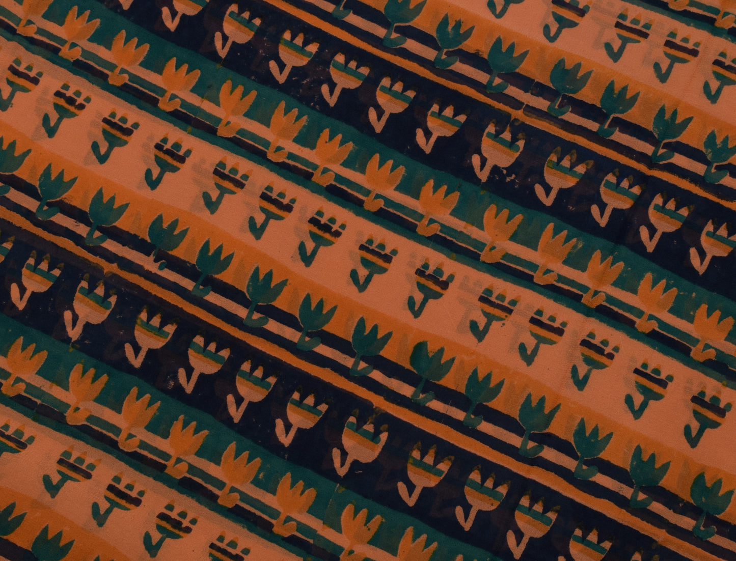 Sushila Vintage Mustard Sari Pure Georgette Silk Hand Block Printed Craft Fabric