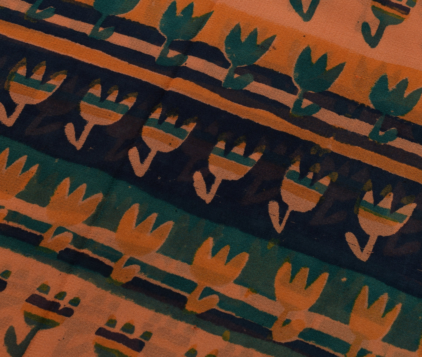 Sushila Vintage Mustard Sari Pure Georgette Silk Hand Block Printed Craft Fabric