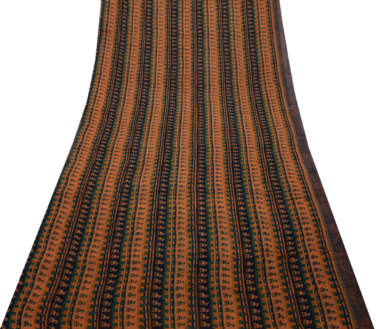 Sushila Vintage Mustard Sari Pure Georgette Silk Hand Block Printed Craft Fabric