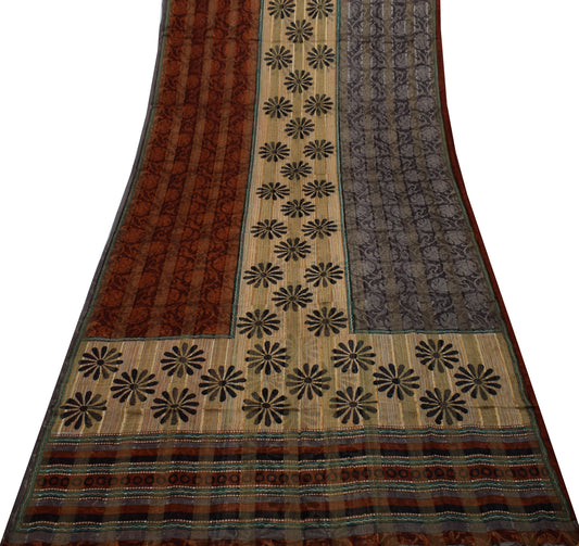 Sushila Vintage Indian Sari 100% Pure Georgette Silk Printed Floral Craft Fabric