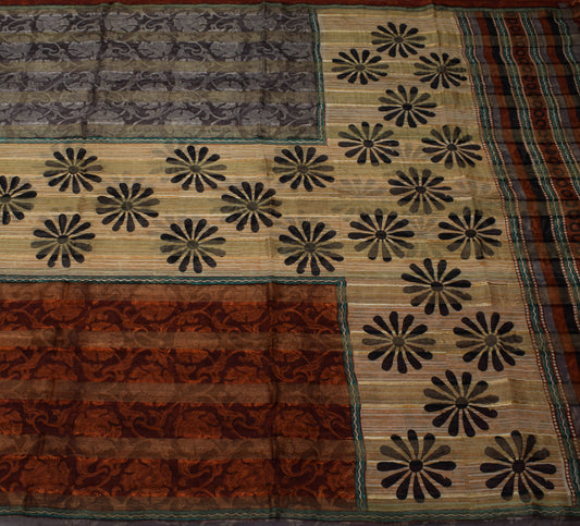 Sushila Vintage Indian Sari 100% Pure Georgette Silk Printed Floral Craft Fabric