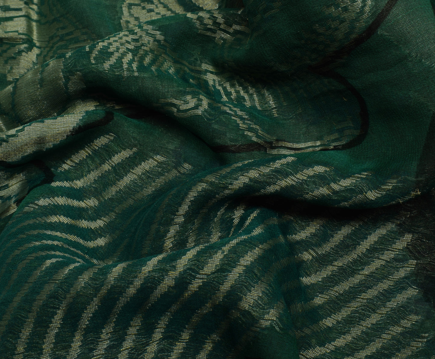 Sushila Vintage Green Saree 100% Pure Georgette Silk Printed Floral Craft Fabric