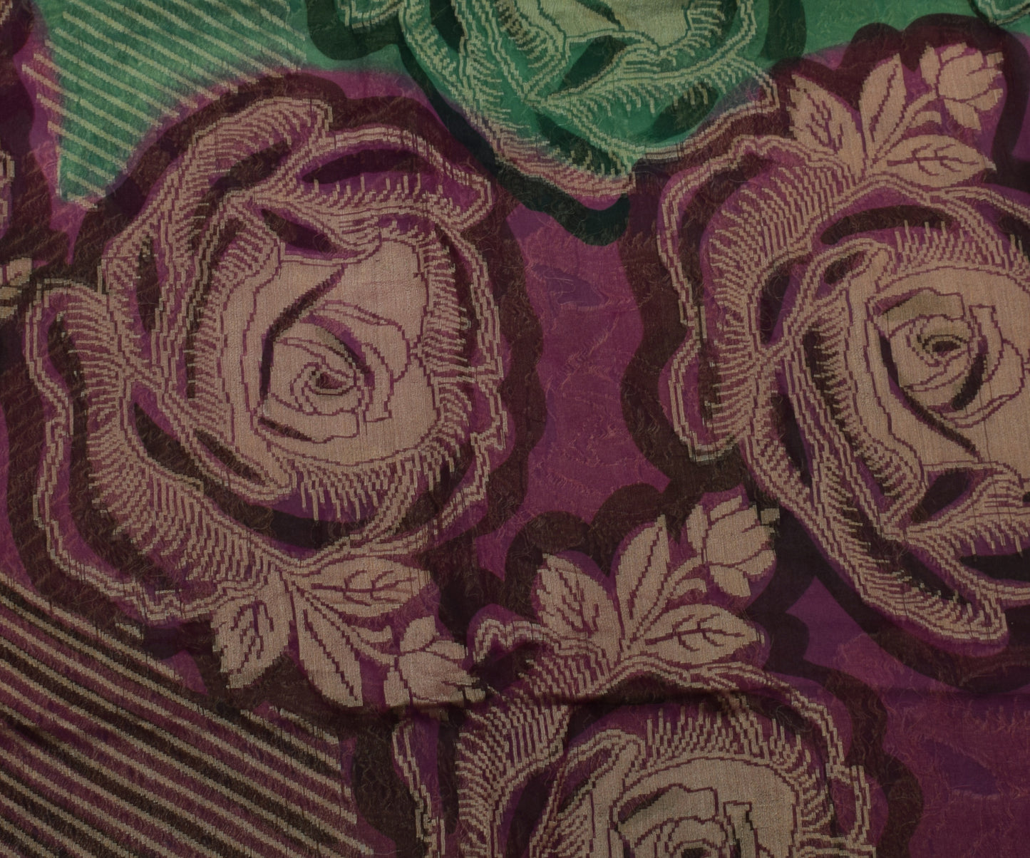 Sushila Vintage Green Saree 100% Pure Georgette Silk Printed Floral Craft Fabric