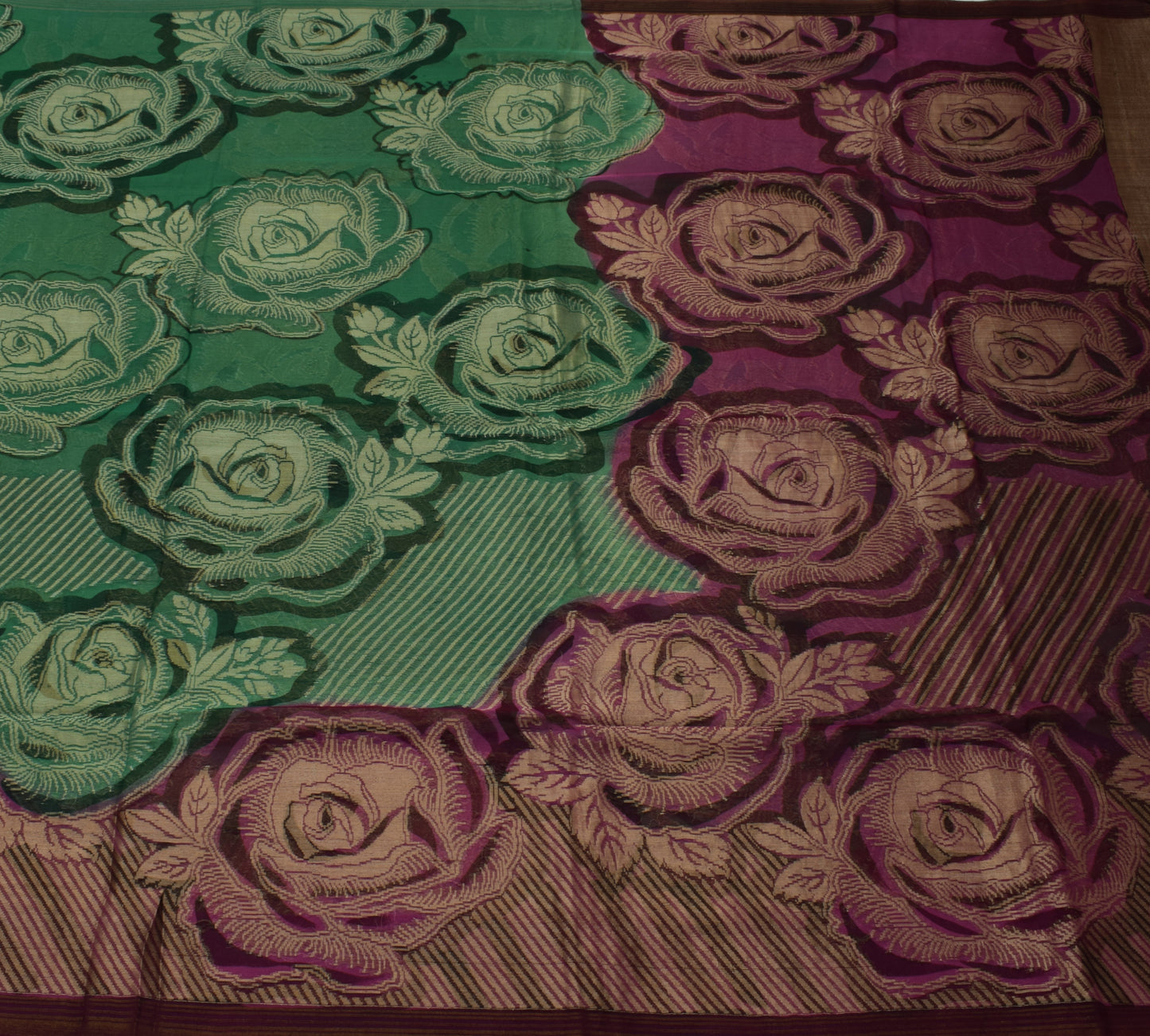 Sushila Vintage Green Saree 100% Pure Georgette Silk Printed Floral Craft Fabric