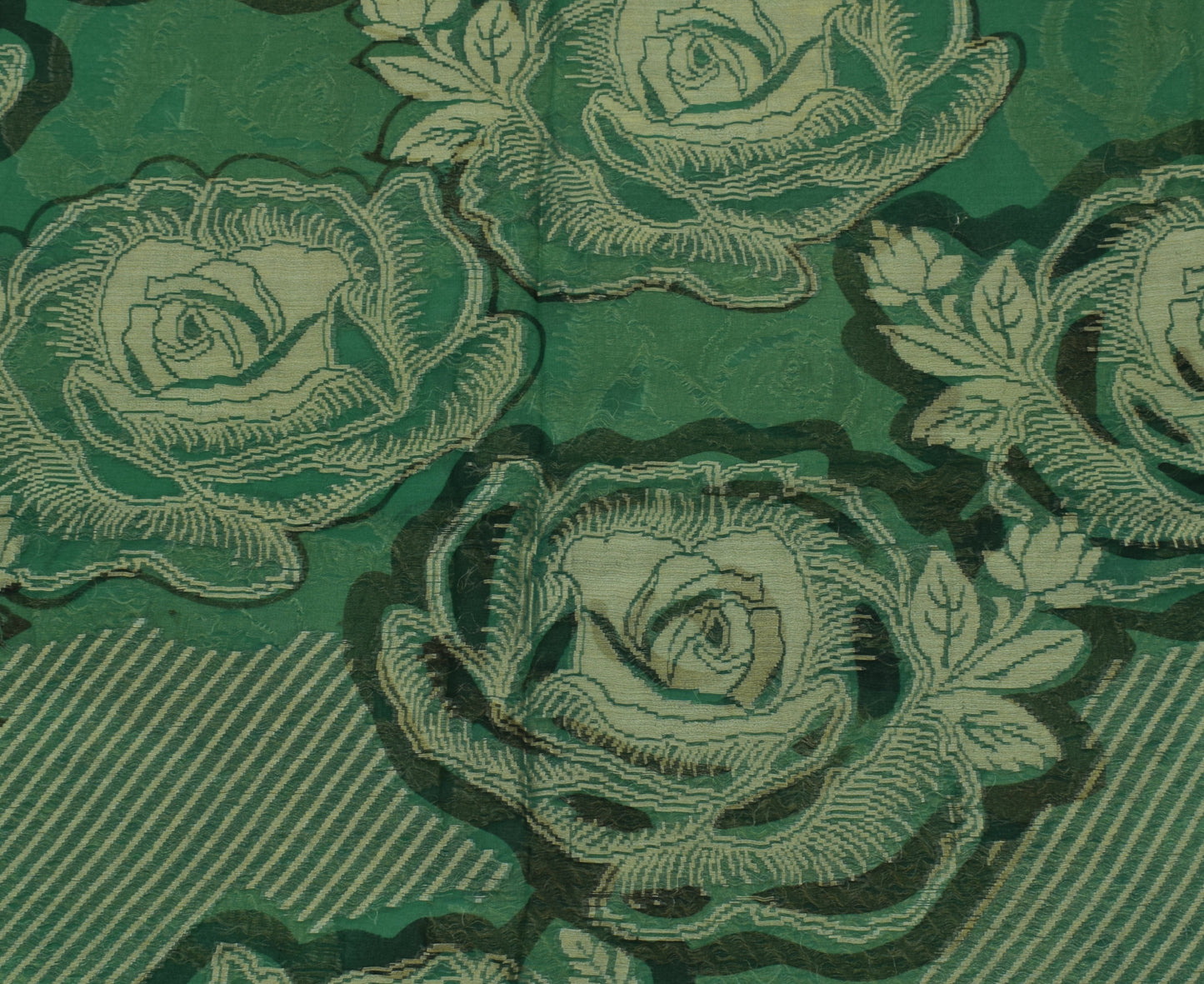 Sushila Vintage Green Saree 100% Pure Georgette Silk Printed Floral Craft Fabric