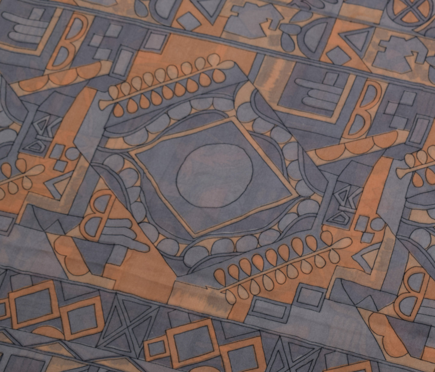 Sushila Vintage Gray Saree 100% Pure Georgette Silk Printed Craft Sari Fabric