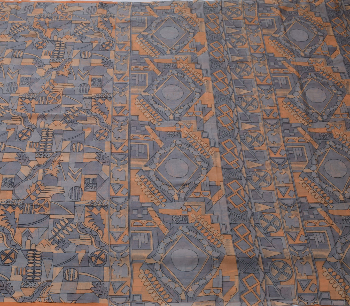 Sushila Vintage Gray Saree 100% Pure Georgette Silk Printed Craft Sari Fabric