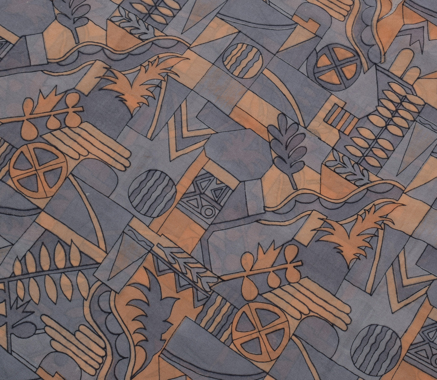 Sushila Vintage Gray Saree 100% Pure Georgette Silk Printed Craft Sari Fabric