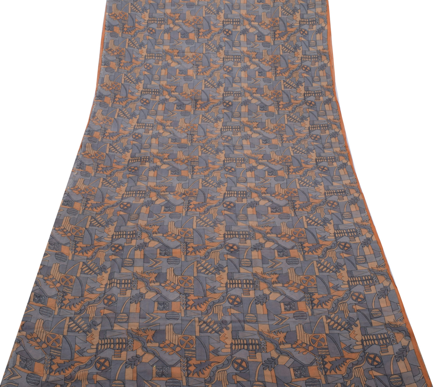 Sushila Vintage Gray Saree 100% Pure Georgette Silk Printed Craft Sari Fabric