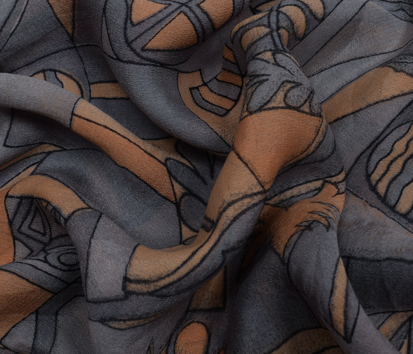 Sushila Vintage Gray Saree 100% Pure Georgette Silk Printed Craft Sari Fabric