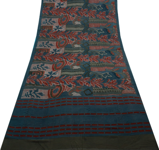 Sushila Vintage Indian Saree Pure Georgette Silk Printed Floral Craft 5YD Fabric