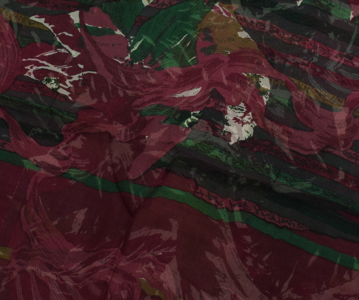 Sushila Vintage Green Saree 100% Pure Georgette Silk Printed Floral Craft Fabric