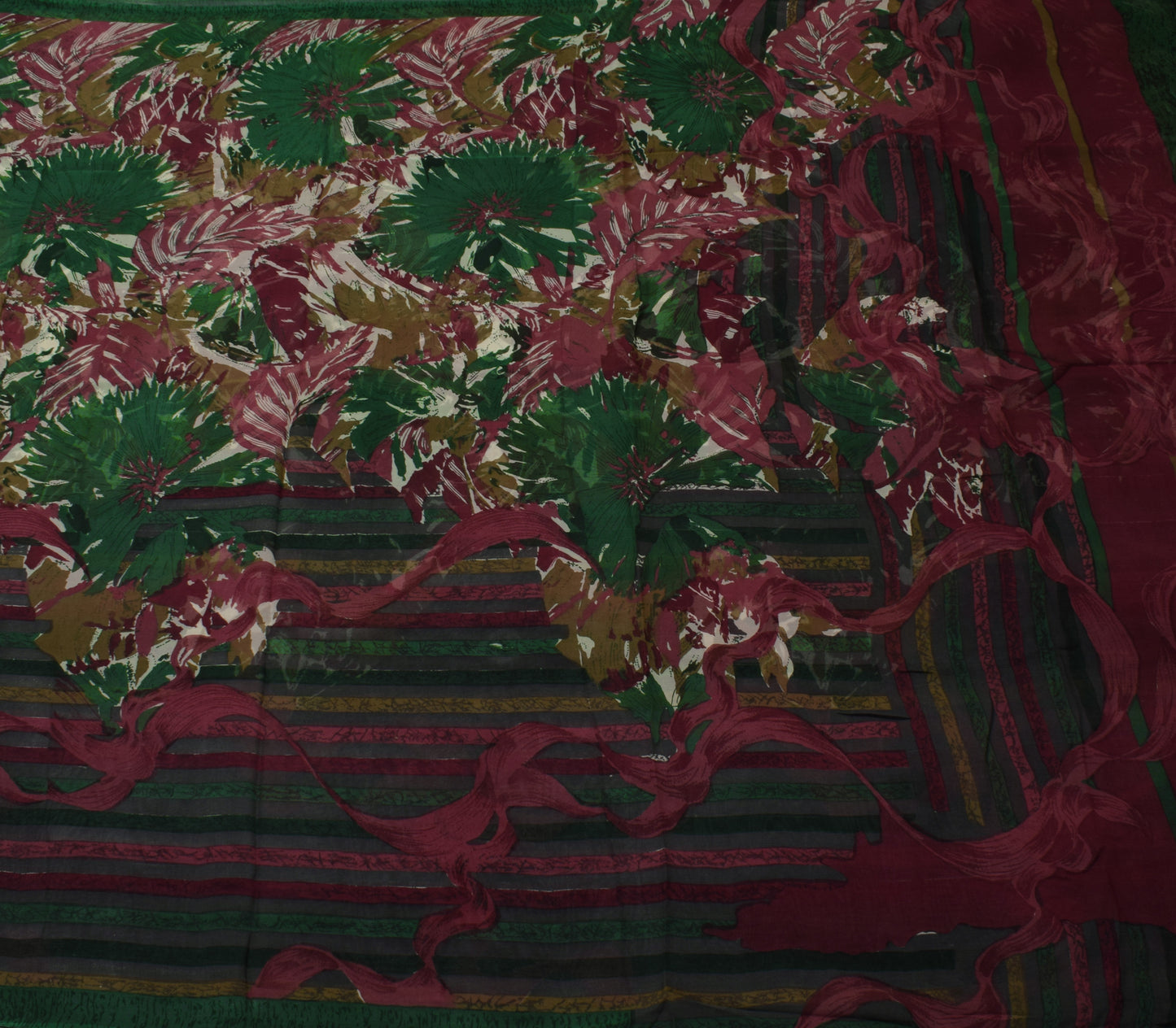 Sushila Vintage Green Saree 100% Pure Georgette Silk Printed Floral Craft Fabric