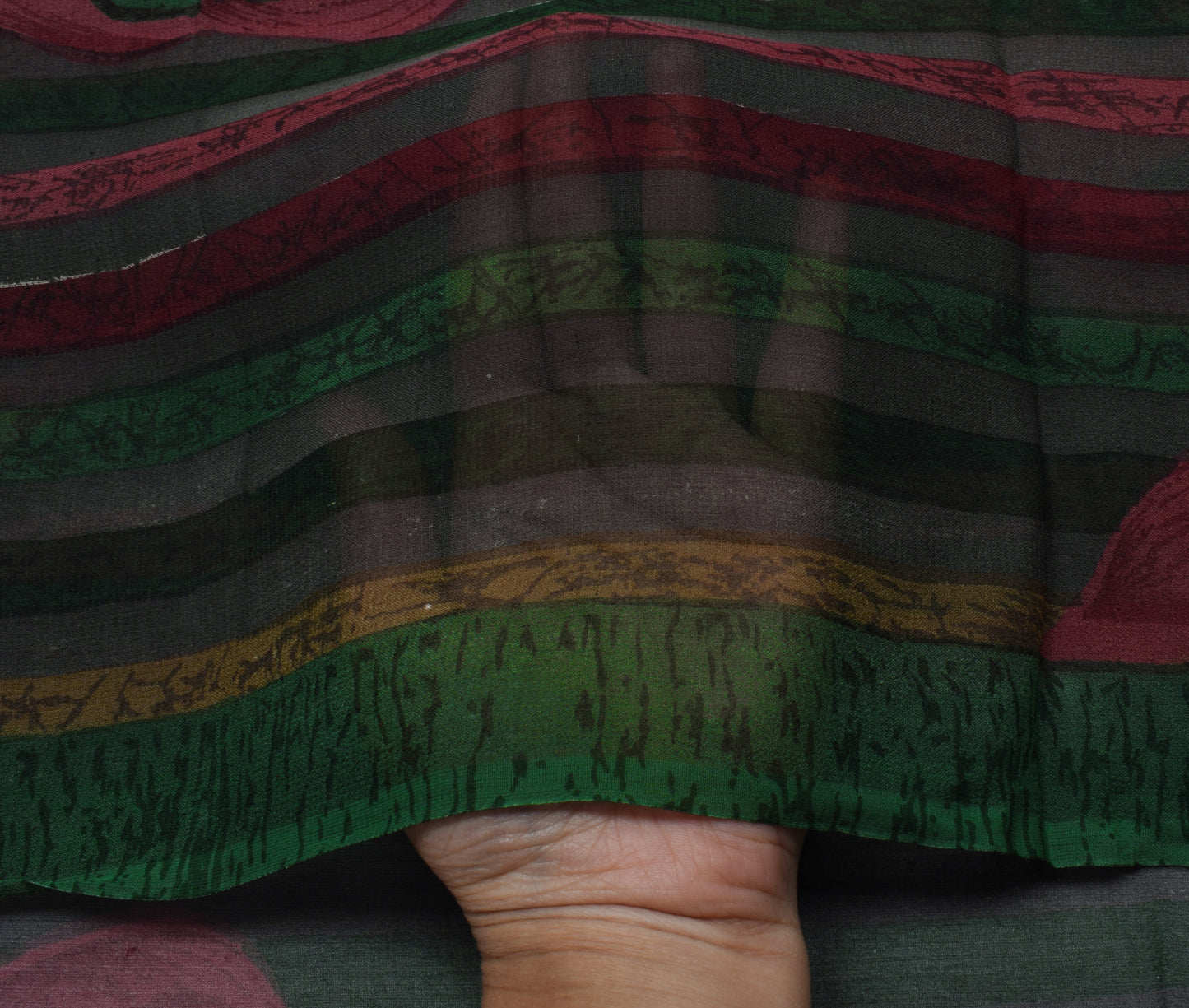 Sushila Vintage Green Saree 100% Pure Georgette Silk Printed Floral Craft Fabric