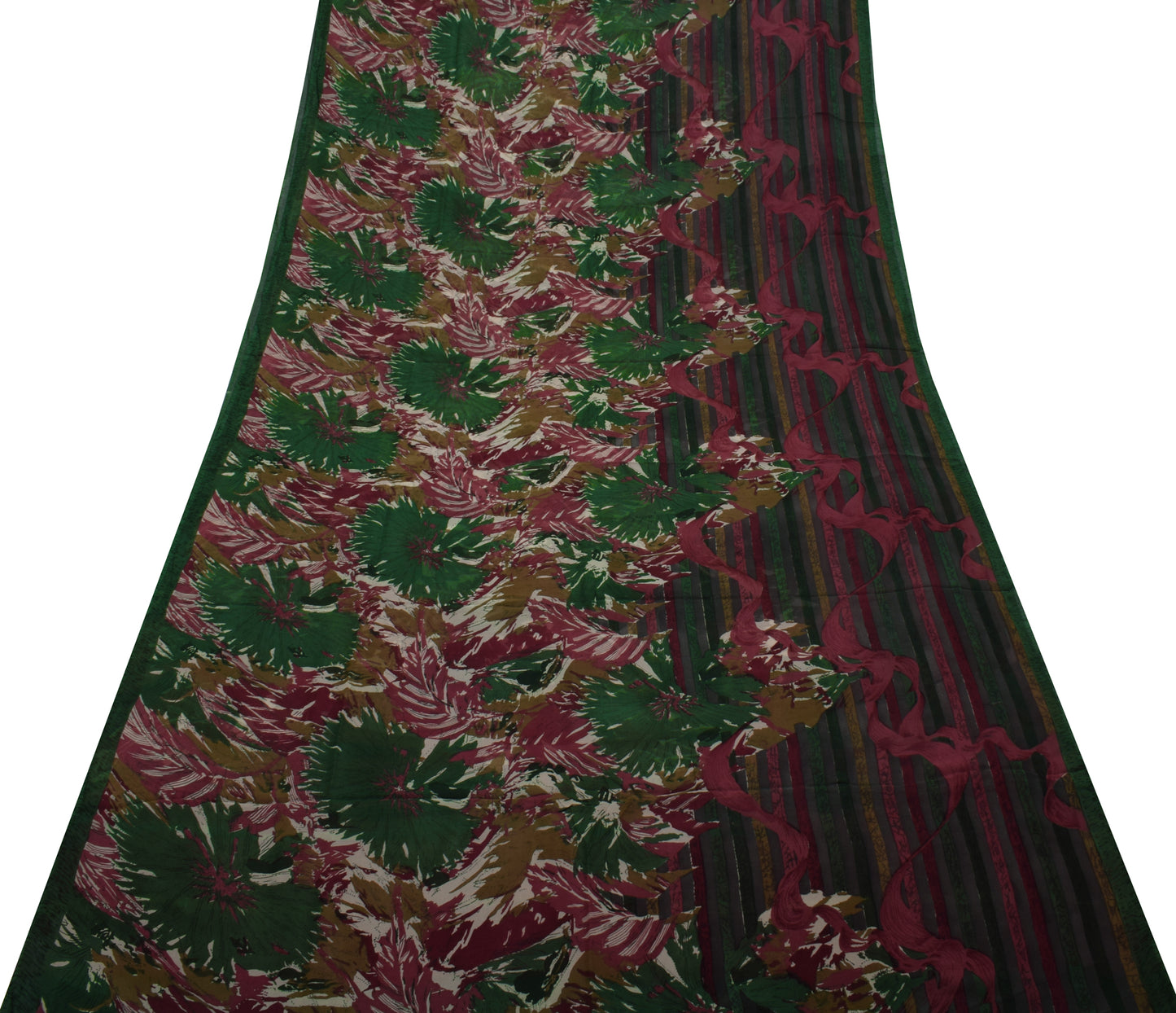 Sushila Vintage Green Saree 100% Pure Georgette Silk Printed Floral Craft Fabric