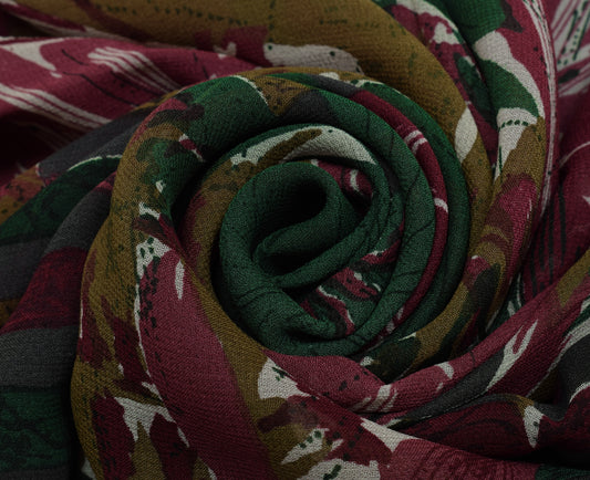 Sushila Vintage Green Saree 100% Pure Georgette Silk Printed Floral Craft Fabric