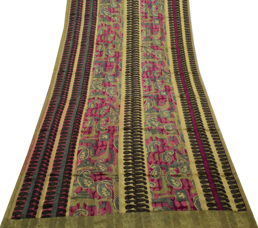 Sushila Vintage Multi-Color Sari Pure Georgette Silk Printed 5 YD  Craft Fabric