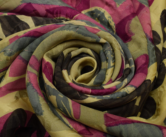 Sushila Vintage Multi-Color Sari Pure Georgette Silk Printed 5 YD  Craft Fabric
