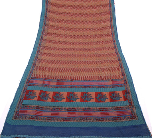 Sushila Vintage India Saree 100% Pure Georgette Silk Printed Floral Craft Fabric