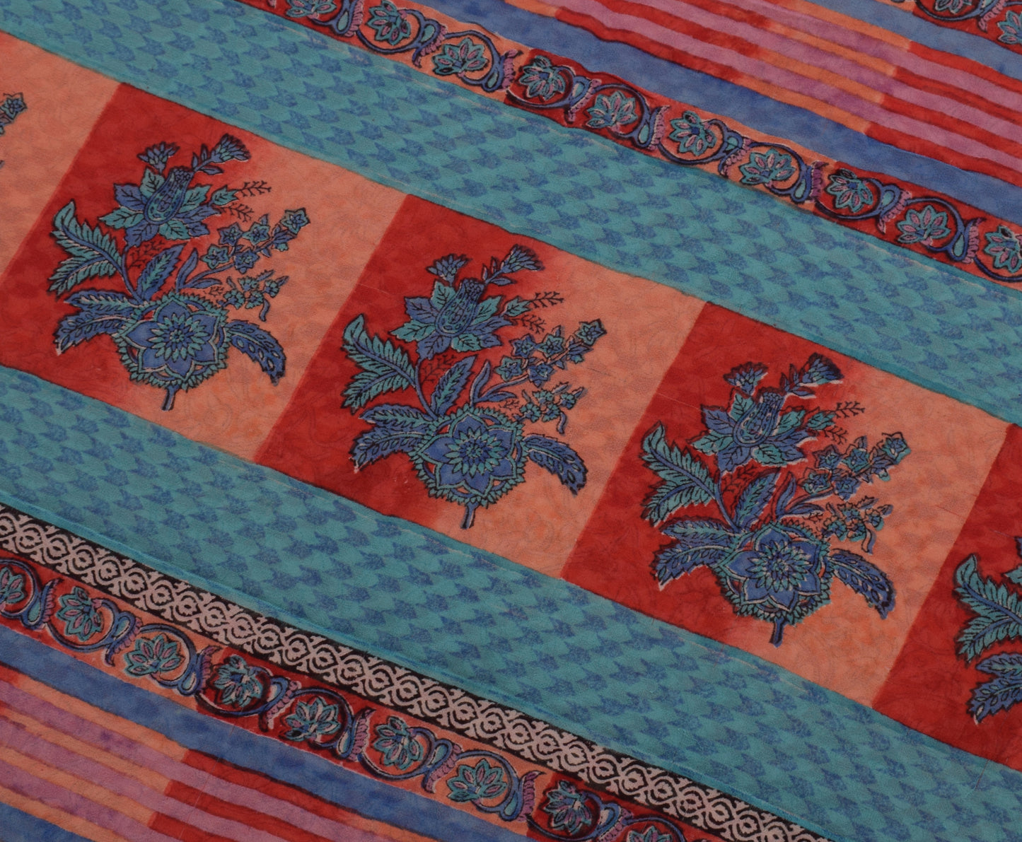 Sushila Vintage India Saree 100% Pure Georgette Silk Printed Floral Craft Fabric