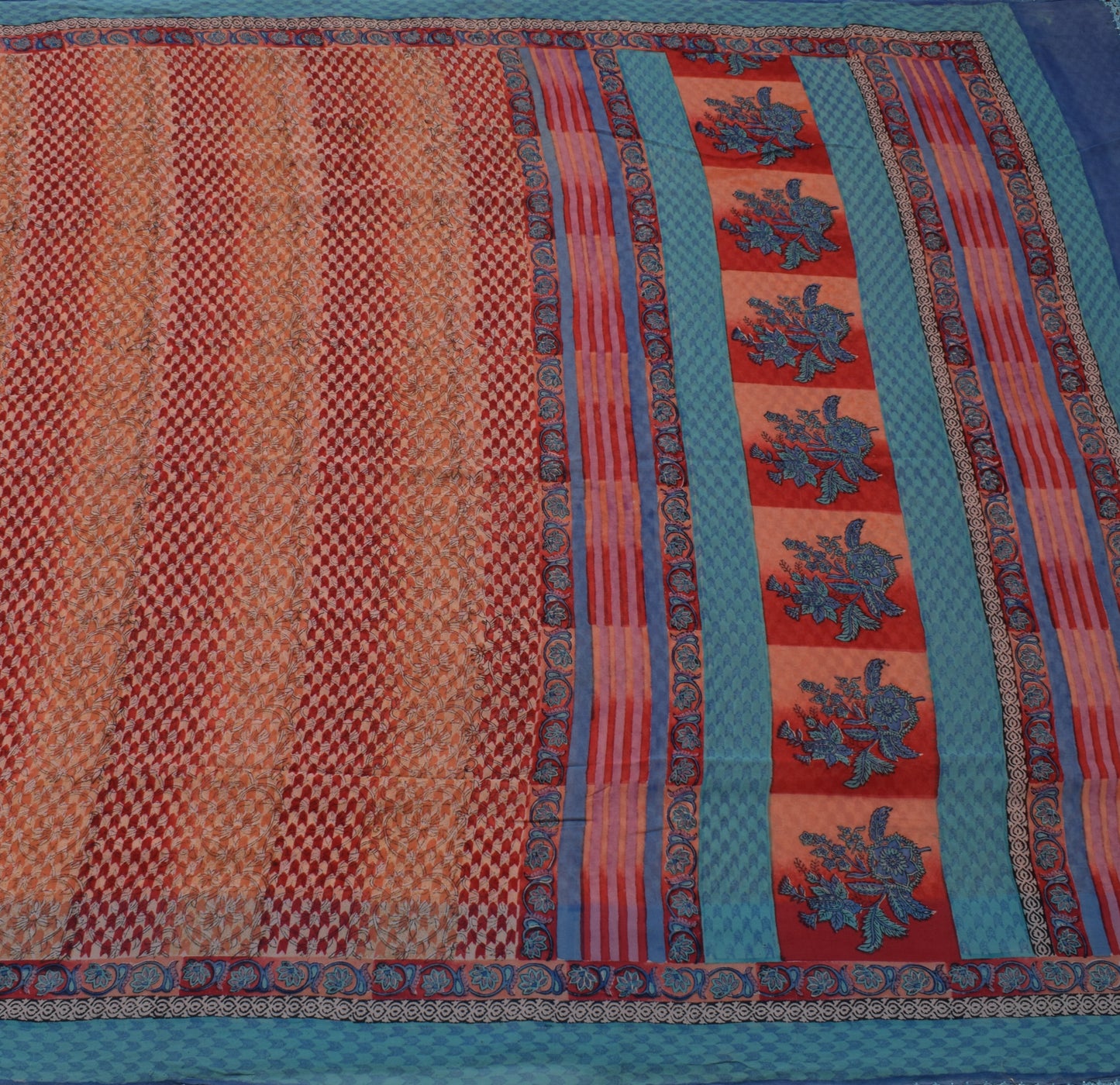 Sushila Vintage India Saree 100% Pure Georgette Silk Printed Floral Craft Fabric