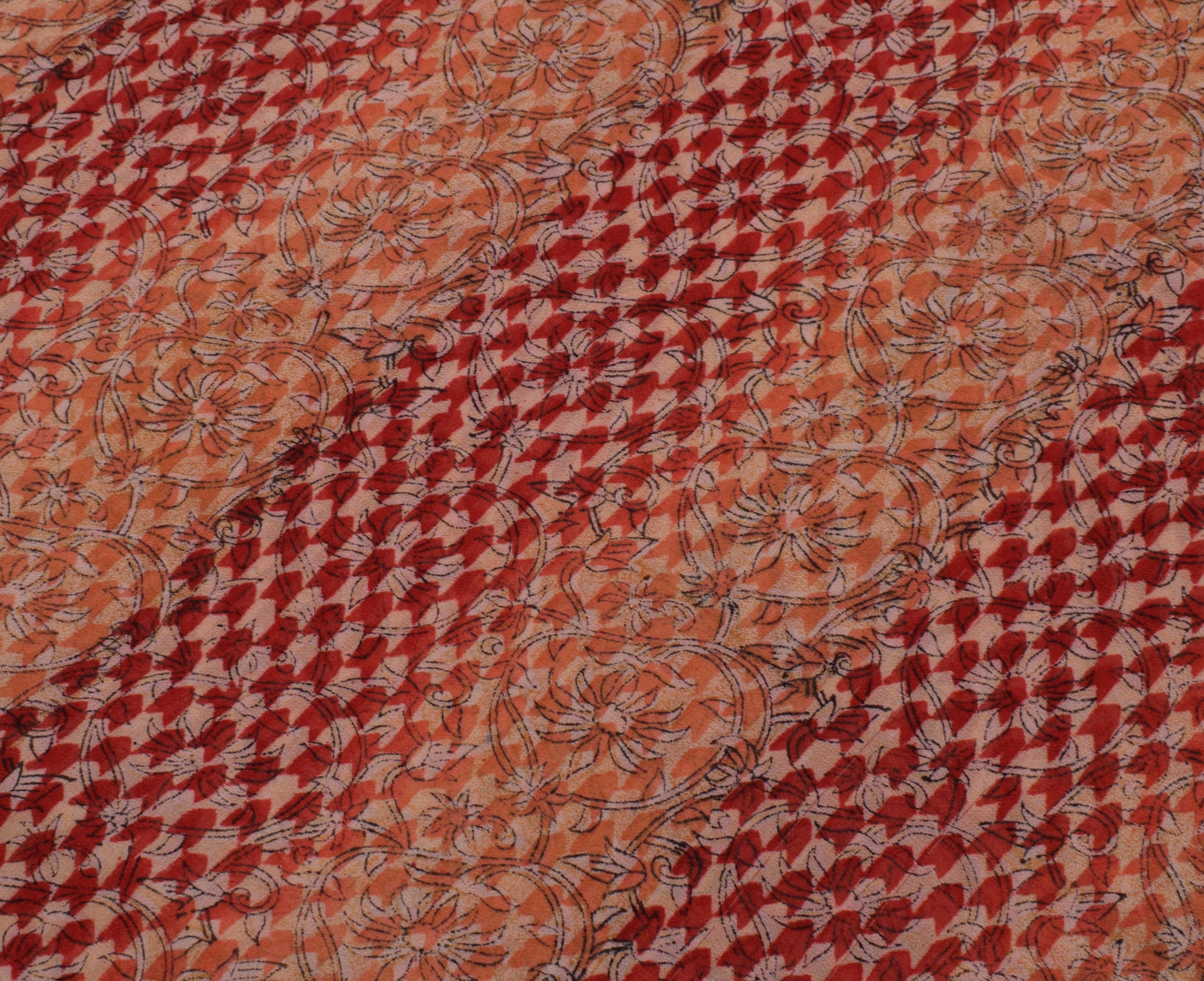 Sushila Vintage India Saree 100% Pure Georgette Silk Printed Floral Craft Fabric