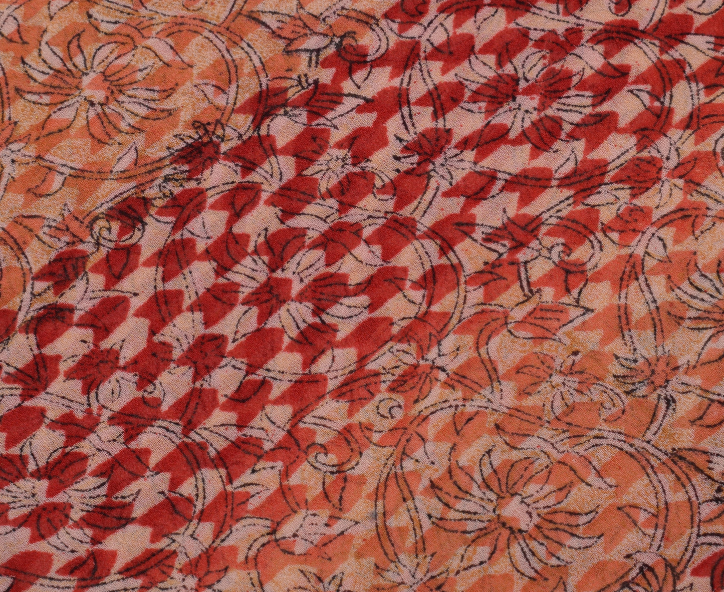 Sushila Vintage India Saree 100% Pure Georgette Silk Printed Floral Craft Fabric