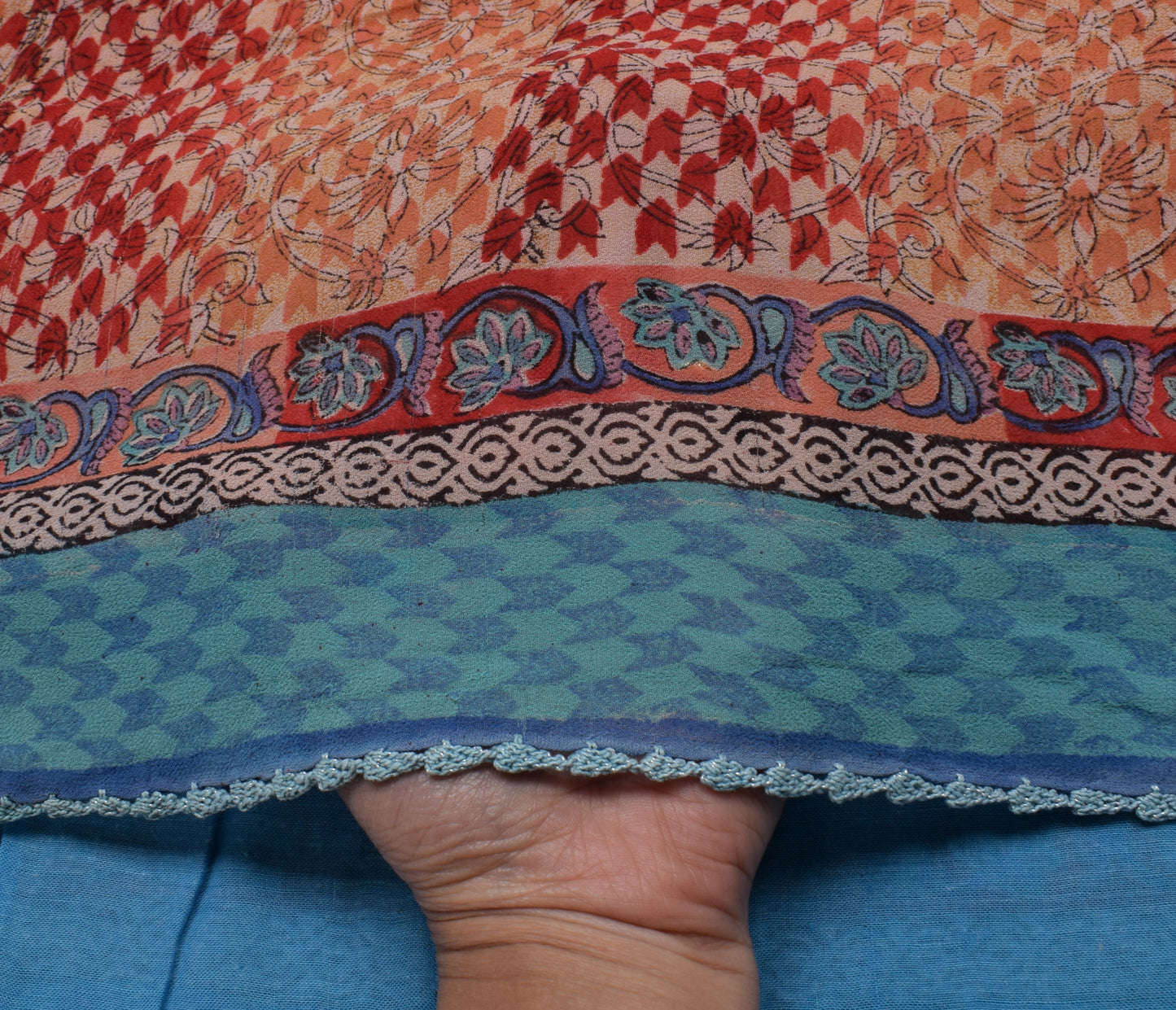 Sushila Vintage India Saree 100% Pure Georgette Silk Printed Floral Craft Fabric