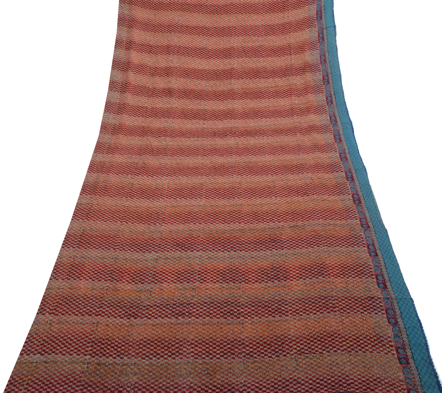 Sushila Vintage India Saree 100% Pure Georgette Silk Printed Floral Craft Fabric