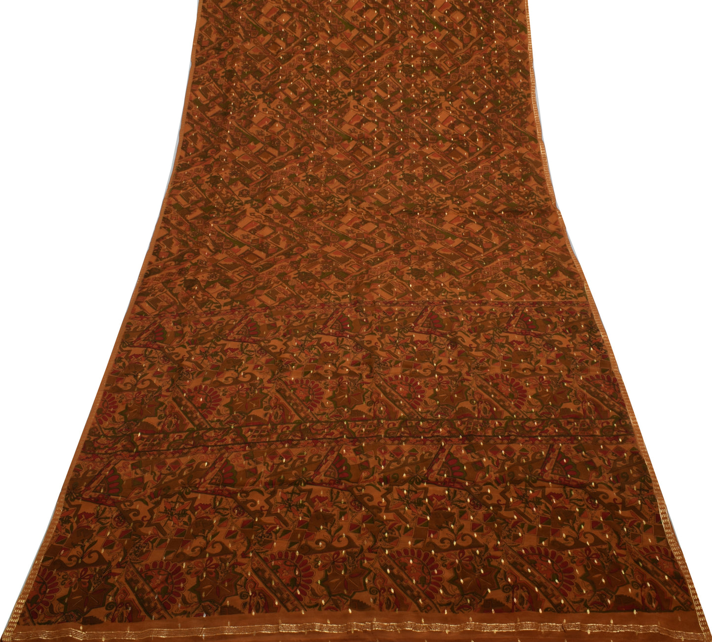 Sushila Vintage Mustard Saree 100% Pure Georgette Silk Printed Craft Fabric