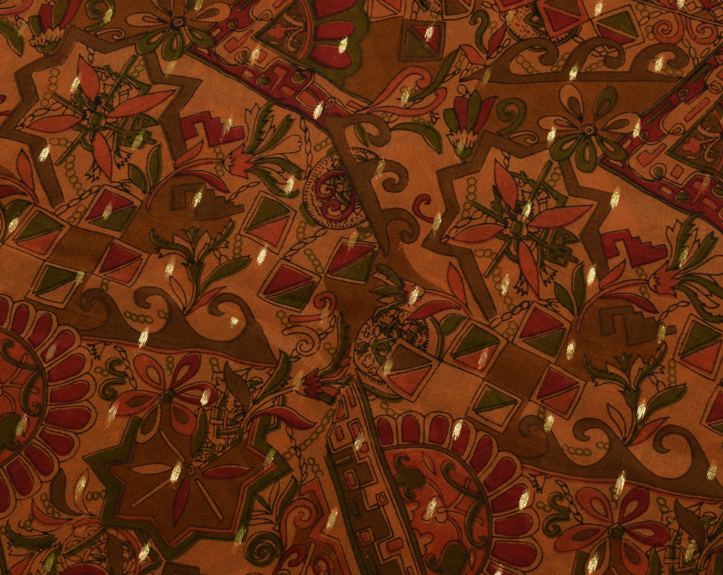 Sushila Vintage Mustard Saree 100% Pure Georgette Silk Printed Craft Fabric