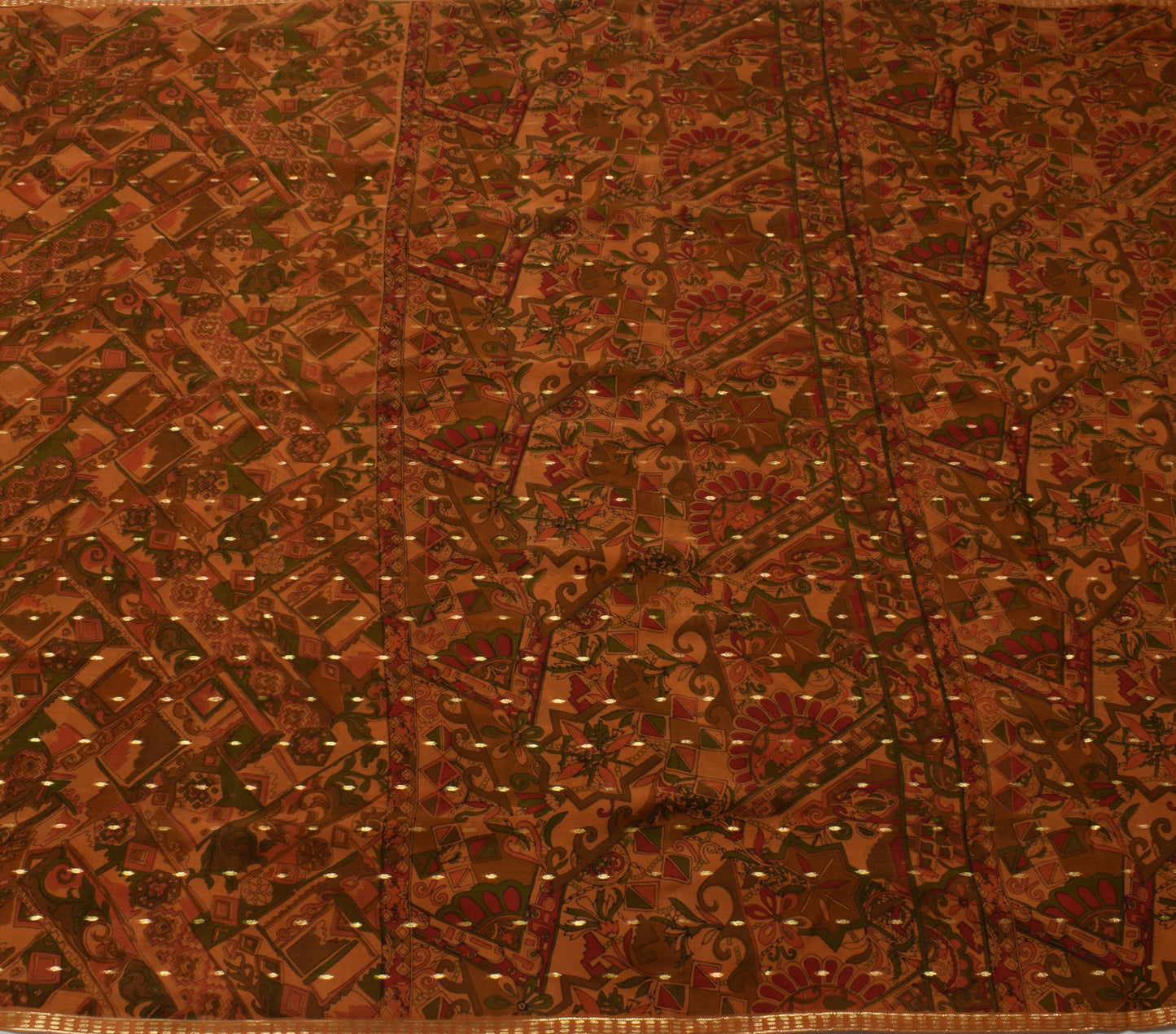 Sushila Vintage Mustard Saree 100% Pure Georgette Silk Printed Craft Fabric