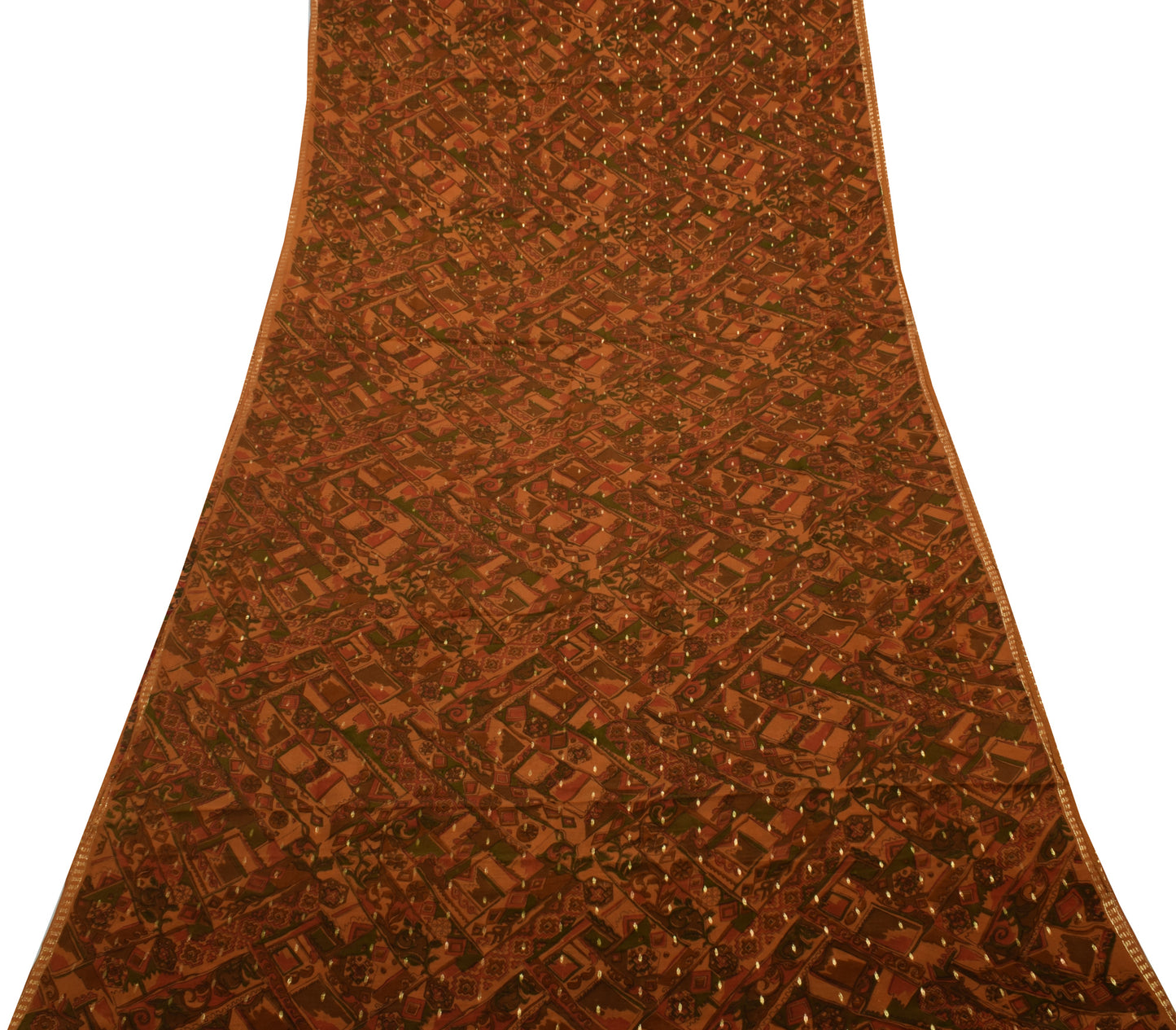 Sushila Vintage Mustard Saree 100% Pure Georgette Silk Printed Craft Fabric
