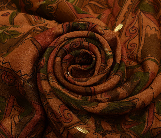 Sushila Vintage Mustard Saree 100% Pure Georgette Silk Printed Craft Fabric