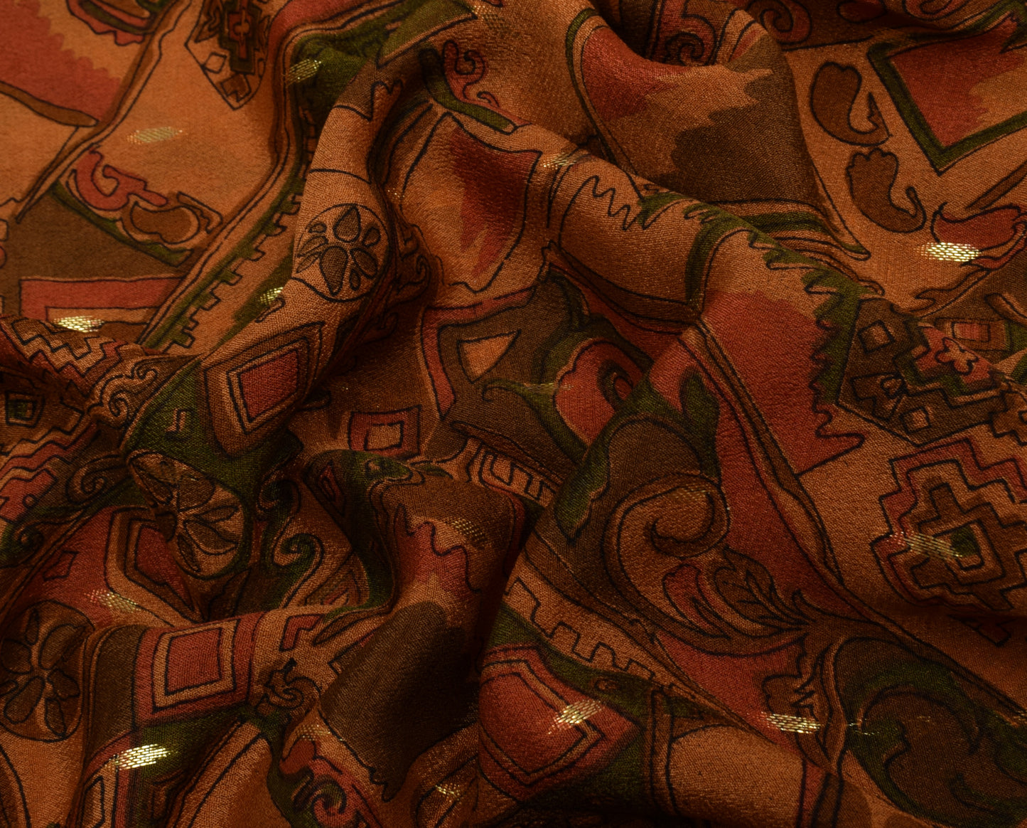 Sushila Vintage Mustard Saree 100% Pure Georgette Silk Printed Craft Fabric