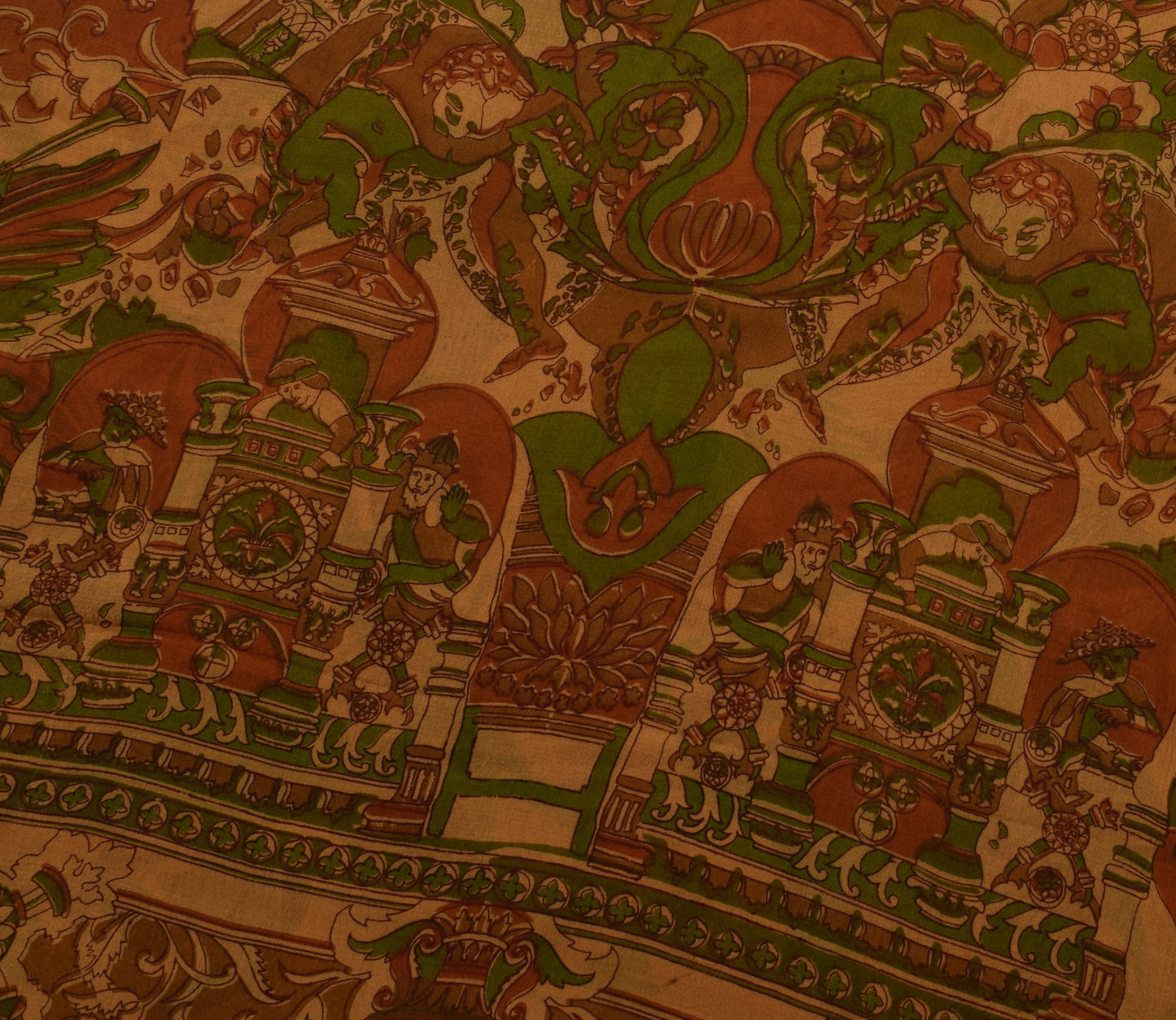 Sushila Vintage Brown Saree 100% Pure Georgette Silk Printed 5 Yard Craft Fabric