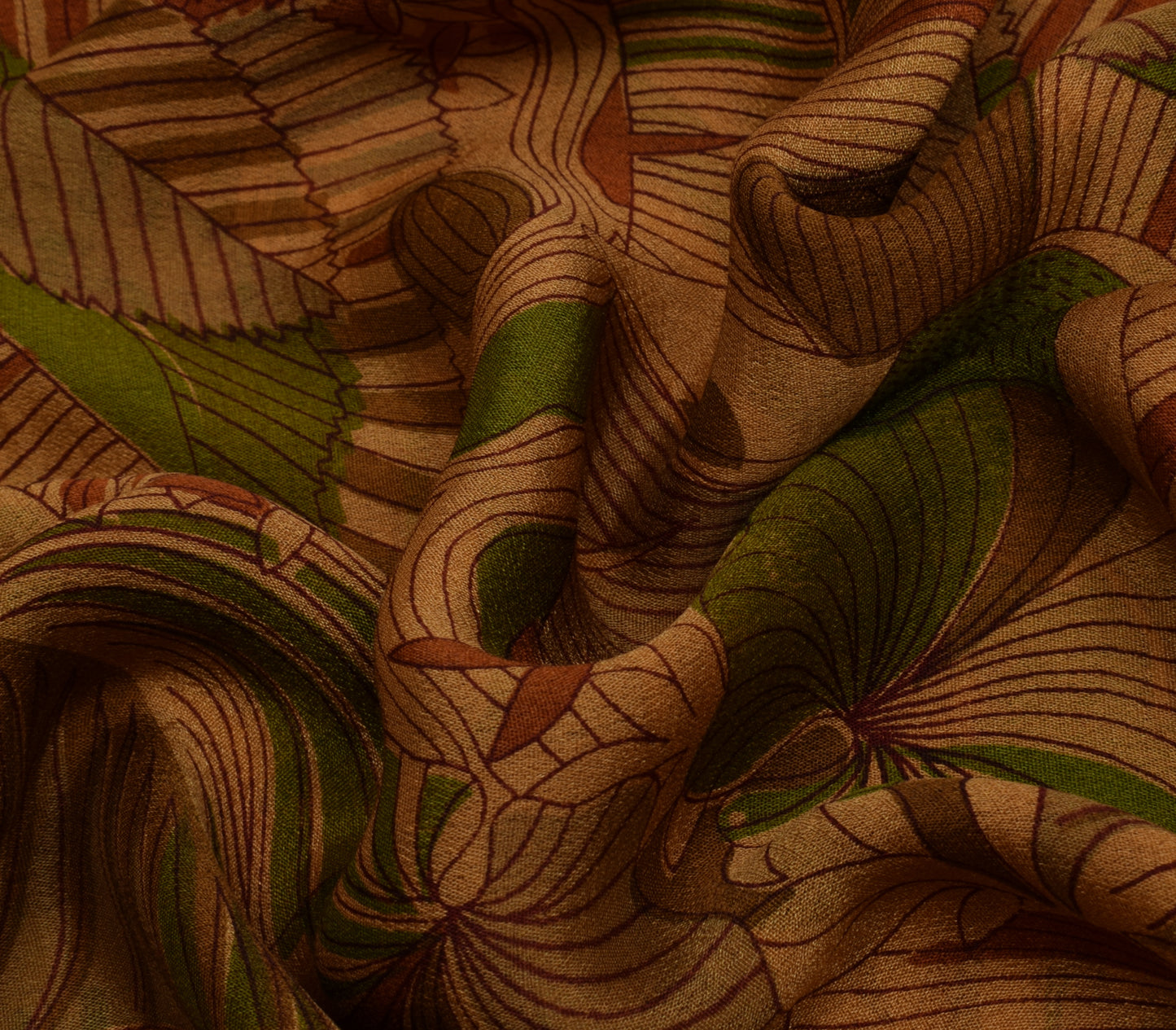 Sushila Vintage Brown Saree 100% Pure Georgette Silk Printed 5 Yard Craft Fabric