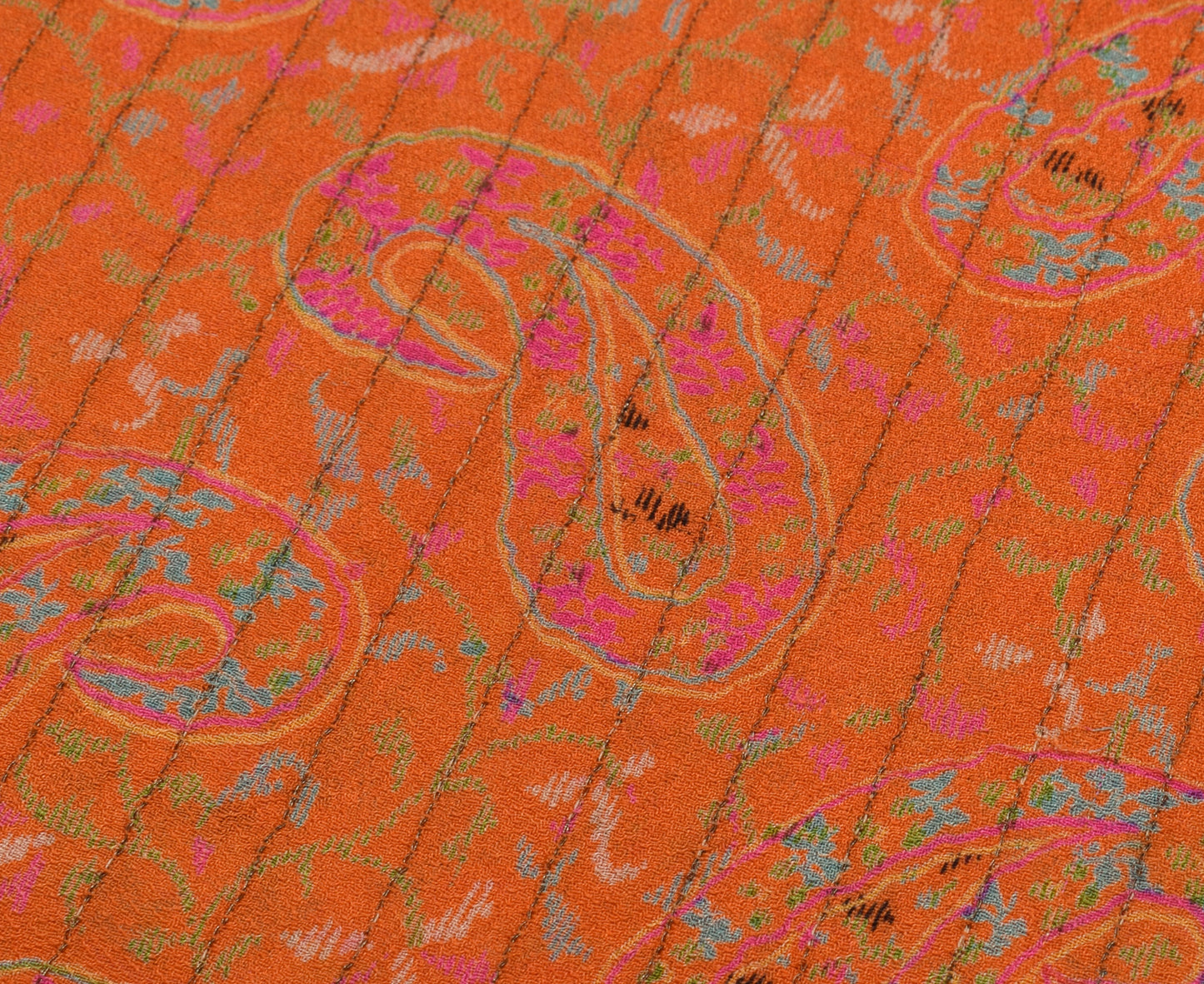 Sushila Vintage Orange Saree 100% Pure Silk Printed Paisley Soft Craft Fabric