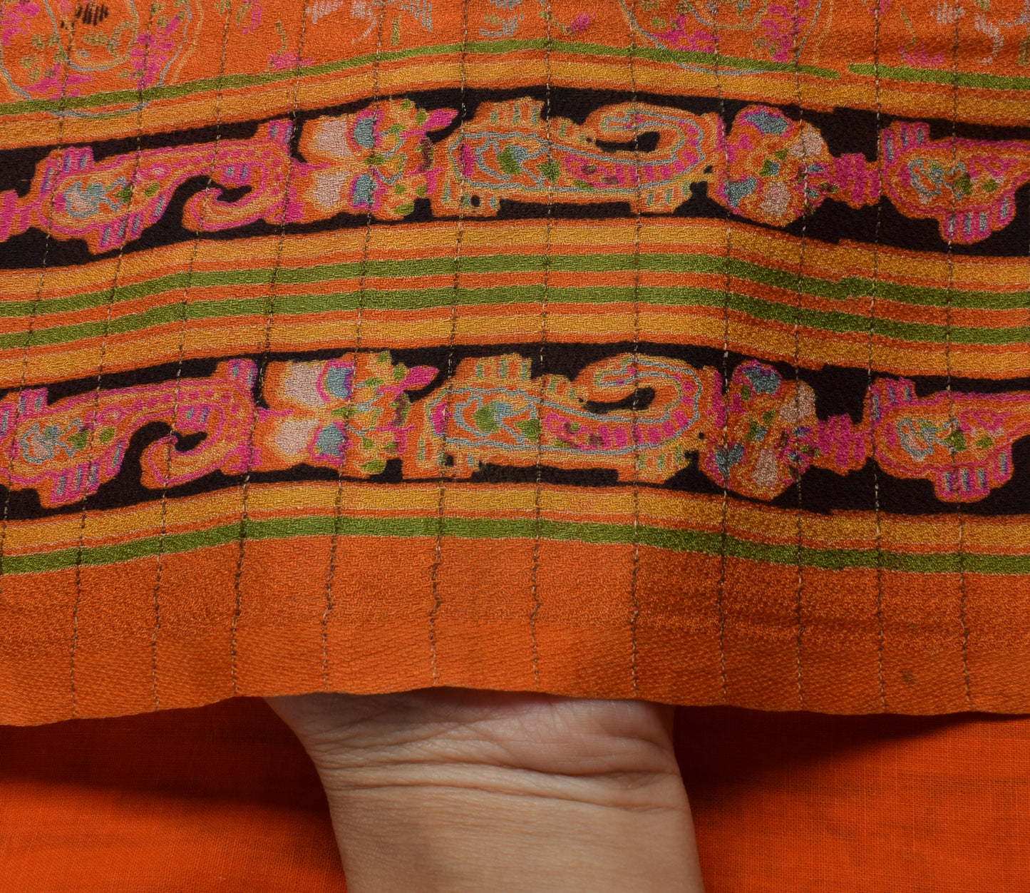 Sushila Vintage Orange Saree 100% Pure Silk Printed Paisley Soft Craft Fabric