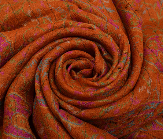 Sushila Vintage Orange Saree 100% Pure Silk Printed Paisley Soft Craft Fabric