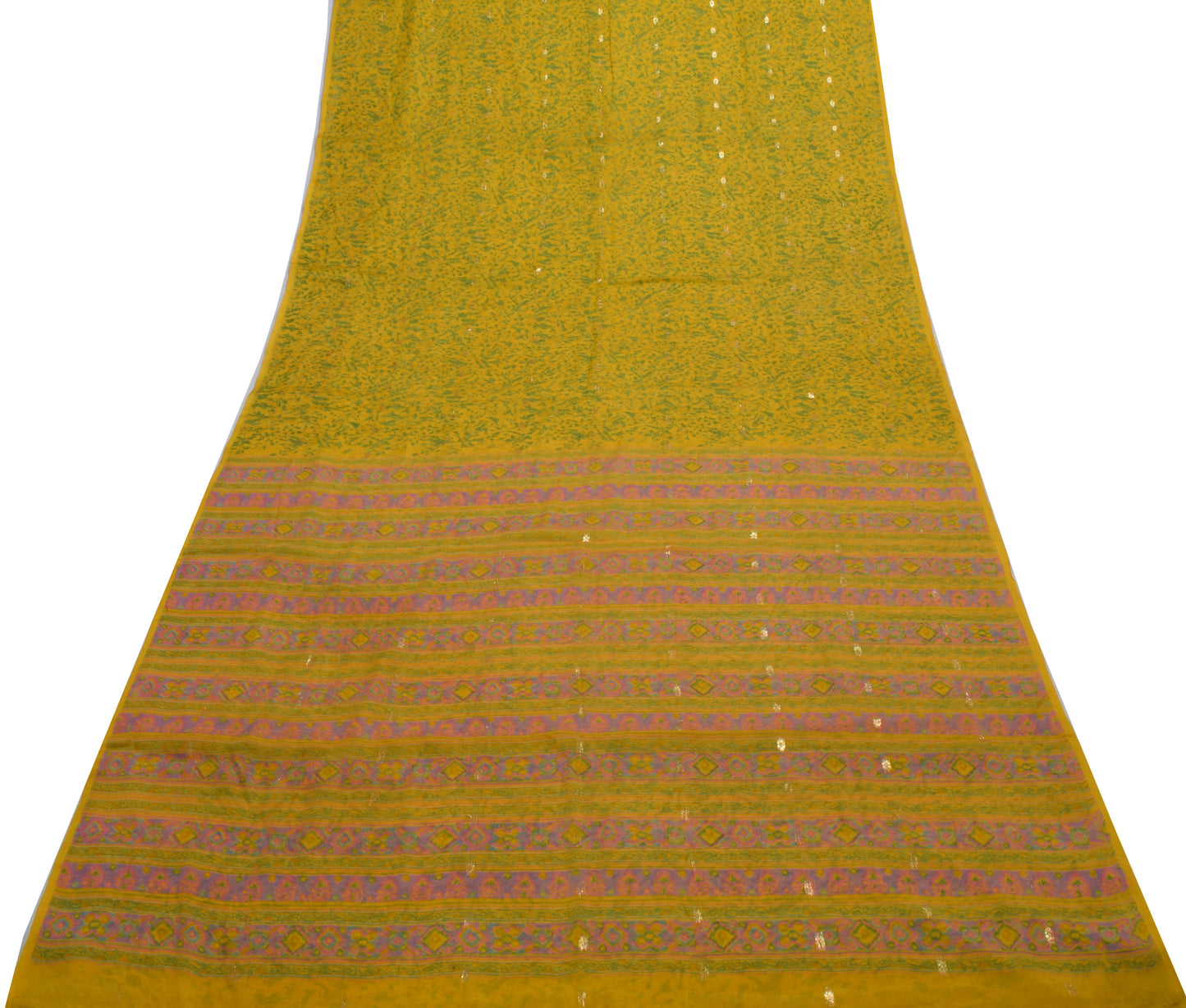 Sushila Vintage Yellow Saree 100% Pure Georgette Silk Printed Craft Fabric